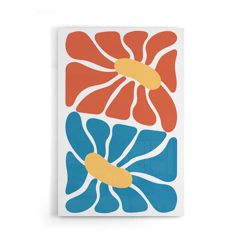 Rood en Blauw Abstracte Bloemen Poster