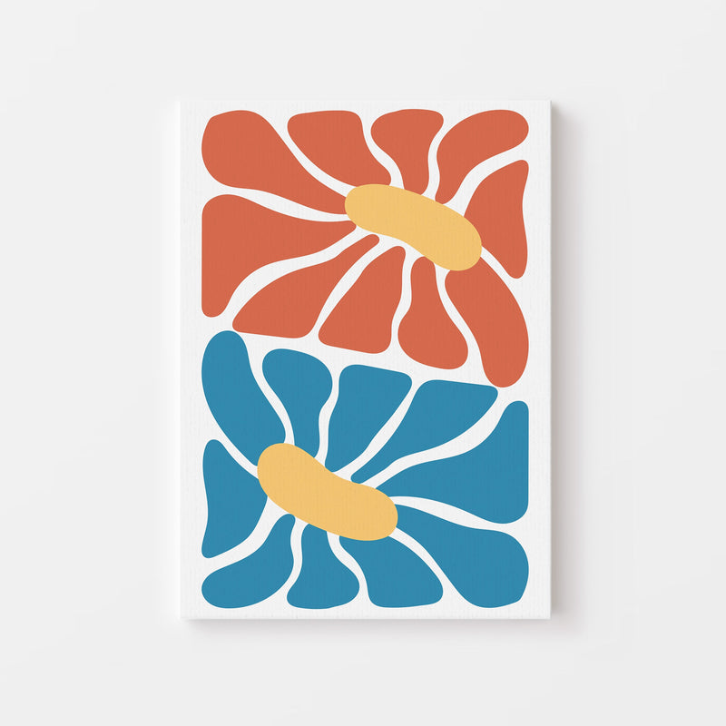 Rood en Blauw Abstracte Bloemen Poster