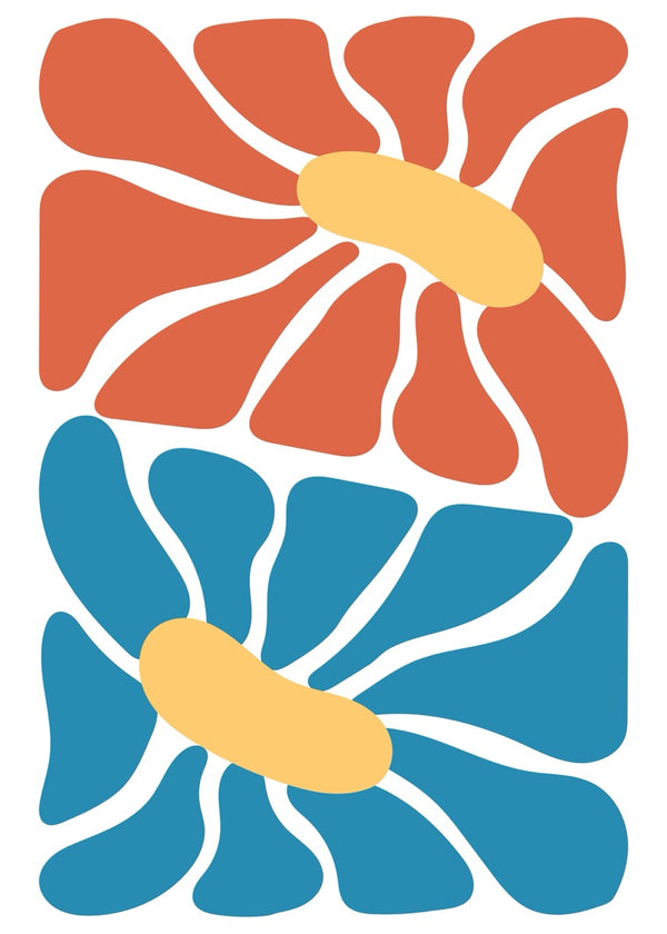 Rood en Blauw Abstracte Bloemen Poster