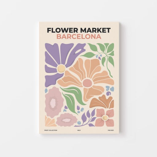 Breng een vleugje zomerse sfeer in huis met deze kleurrijke Flower Market Barcelona poster. Het speelse ontwerp met abstracte bloemen in zachte pastelkleuren en retro typografie geeft je interieur een frisse en trendy uitstraling. Geprint op 250 grams premium satin papier voor een luxe afwerking en heldere details – perfect voor liefhebbers van botanische en grafische wanddecoratie.
