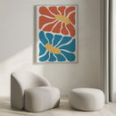 Rood en Blauw Abstracte Bloemen Poster