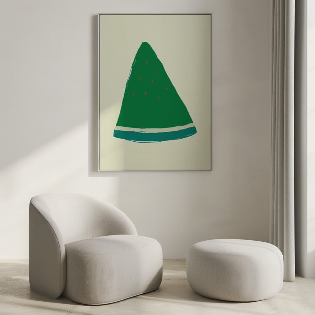 De Emerald Green Watermelon Slice Poster brengt een speelse en creatieve twist aan jouw interieur. Deze handgetekende illustratie van een watermeloen in een verrassende smaragdgroene kleur is een echte eye-catcher. Perfect voor een keuken, eetkamer of een kleurrijke, moderne ruimte.