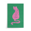 Roze Luipaard op Groene Achtergrond Poster