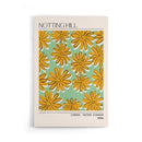 Laat je inspireren door de levendige sfeer van Londen met deze Notting Hill poster uit 2024. Het speelse patroon van grote gele bloemen op een frisse mintgroene achtergrond geeft je interieur een vrolijke en trendy uitstraling. Geprint op 250 grams premium satin papier voor een luxe look en heldere kleuren – perfect voor liefhebbers van kleurrijke en grafische wanddecoratie.