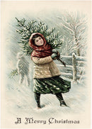 Fille avec un sapin de Noël