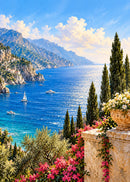 Amalfi Bloom poster rechts - zee en cipressen