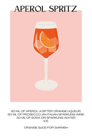  De Aperol Spritz cocktail poster met recept erbij met de kleuren roze en oranje. &nbsp;Leuke zomerposter met vrolijke kleuren. 