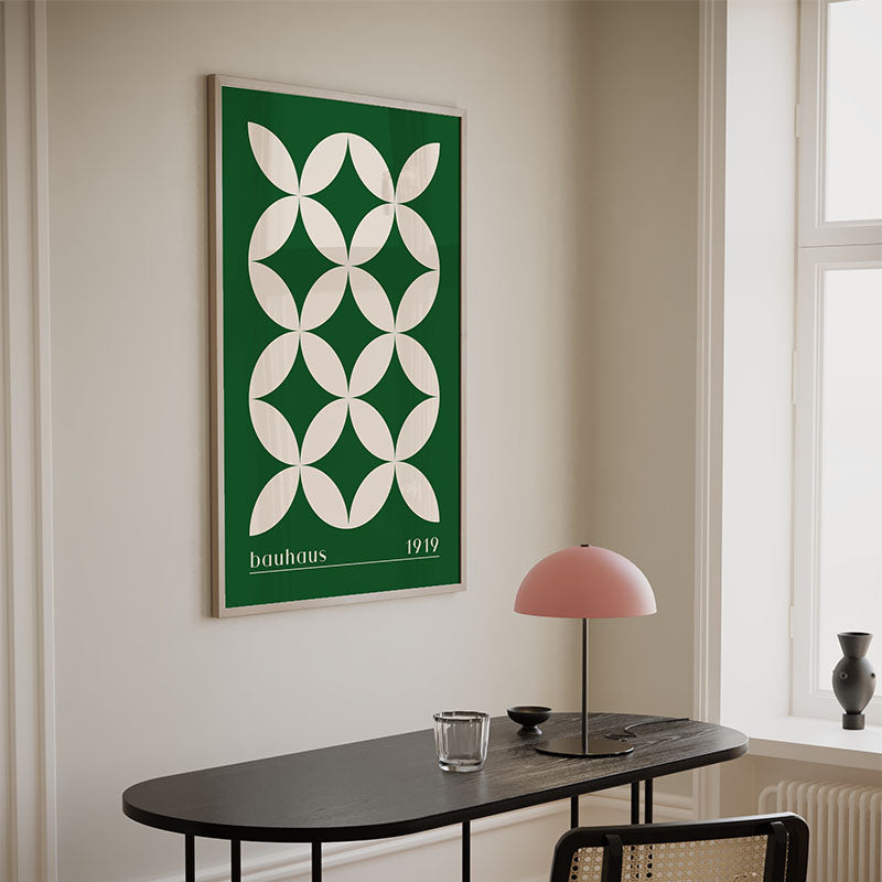 Bauhaus 1919 Poster - groen en beige design beschikbaar bij Walljar. Ook als canvas en glasschilderij