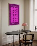 Bauhaus Ausstellung Juli 1925 Paars en Roze Poster, verkrijgbaar als canvas en glasschilderij. Kunst voor aan de muur