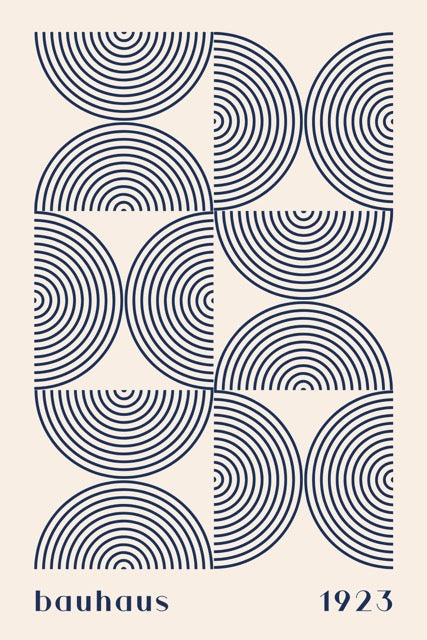 Bauhaus 1923 Poster - Minimalistische design in blauw en beige beschikbaar als poster, canvas en glasschilderij