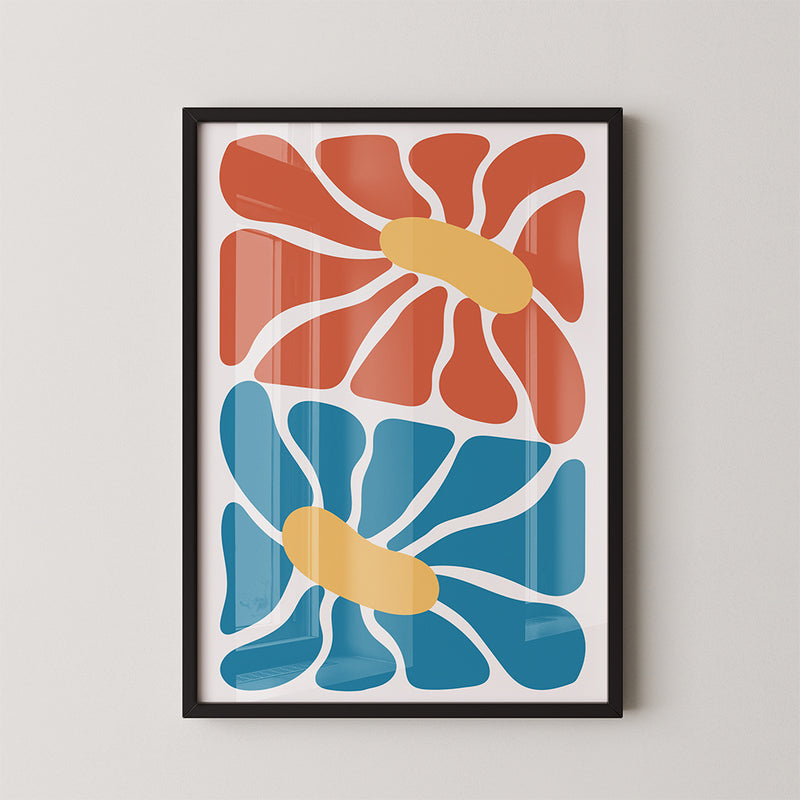 Rood en Blauw Abstracte Bloemen Poster