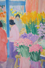 Breng een vleugje impressionistische charme in huis met deze kleurrijke poster van een levendige bloemenmarkt. De zachte penseelstreken in roze, geel, groen en paars tonen een sfeervol tafereel van bloemen en bezoekers en geven je interieur een artistieke, vrolijke uitstraling. Geprint op 250 grams premium satin papier voor een luxe afwerking en heldere details – perfect voor liefhebbers van kunst en bloemrijke wanddecoratie.