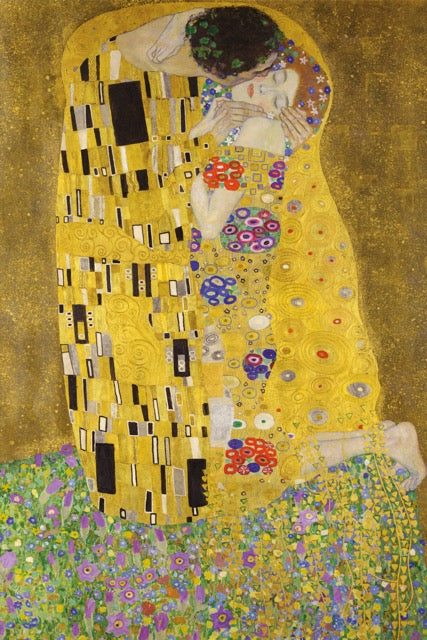 Breng de schoonheid van Gustav Klimt's meesterwerk "De Kus" in uw huis met deze prachtige reproductie op poster, canvas of glasschilderij.