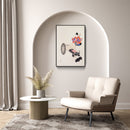  Japanse vintage poster van Kawasaki Kyosen toont een traditioneel Japans speelgoedtafereel, afgebeeld in een verfijnde en minimalistische stijl.  Japandi wanddecoratie.