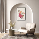 Japanse vintage poster van kunstenaar Kawasaki Kyosen toont traditioneel Japans houten speelgoed, uitgevoerd in opvallende vormen en rijke patronen. Poster voor japandi interieur met fotolijst. 