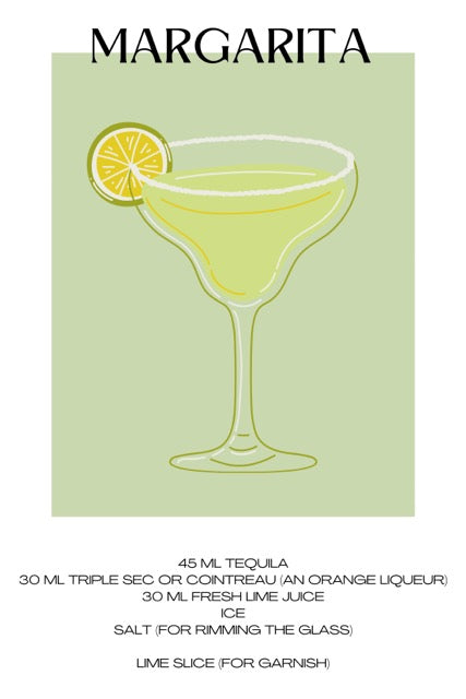 Trendy Margarita Cocktail poster, leuk voor in de keuken of als cadeau. Ook leuk in een fotolijst. Ook als canvas of acrylglas te bestellen