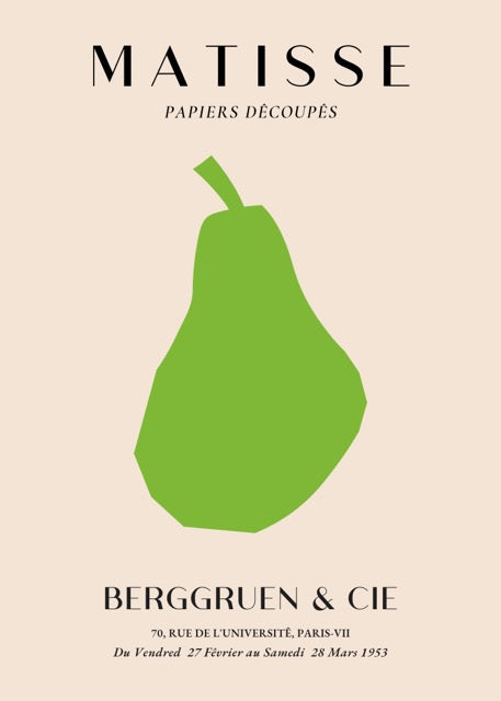 Geef je interieur een artistieke en minimalistische touch met deze Matisse-achtige Papiers Découpés poster met een peer.