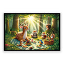 Picknick met bosbewoners in de zon Walljar kinderposter