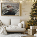 Rivière traversant un village enneigé