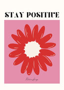 Laat je inspireren door deze vrolijke Stay Positive poster met een opvallende rode bloem op een roze achtergrond. Het speelse ontwerp en de motiverende tekst brengen kleur en positiviteit in elke ruimte. Geprint op 250 grams premium satin papier voor een luxe uitstraling en heldere details – perfect als eyecatcher in je woonkamer, kantoor of slaapkamer.