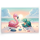 Strand Yoga met flamingo en schildpad Walljar Kinderposter