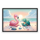 Strand Yoga met flamingo en schildpad Walljar Kinderposter