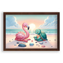 Strand Yoga met flamingo en schildpad Walljar Kinderposter