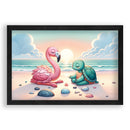 Strand Yoga met flamingo en schildpad Walljar Kinderposter