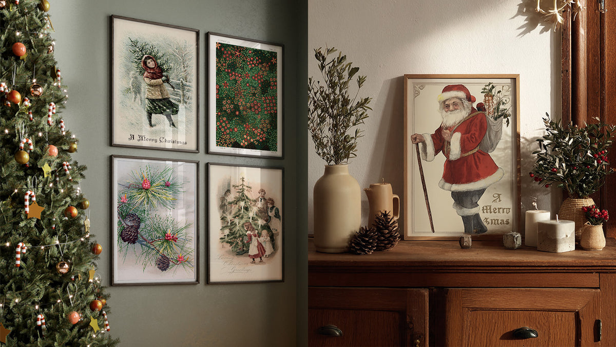 Vintage Kerst posters voor in huis met of zonder fotolijst. 