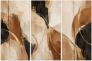 Golden Abstract Flow abstract drieluik – drie panelen met warme aardetinten en gouden lijnen