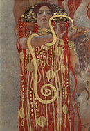 Gustav Klimt – Hygieia - Zonder kader: Een vrouwenfiguur in een rode mantel met goudkleurige ornamenten en een slang.