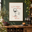 Wine Improve with Age – Hand met Wijnglas in een gezellige wijnhoek met donkergroene wand en houten drankkast