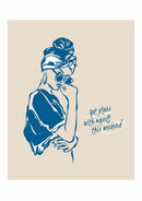 Got Plans with Myself – Vrouw met Zonnebril – Een blauwe vrouw met zonnebril en de quote Got plans with myself this weekend op beige met witte marges.
