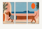 Grafisch drieluik Mediterranean Dachshund Summer Stroll