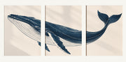 Ocean Grace – Minimalist Whale drieluik met donkerblauwe walvis