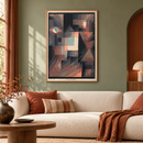 Paul Klee - Abstract. Red and Green Gradation (1921) in een woonkamer in saliegroen en terracotta boven een lage crème bank