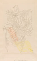 Paul Klee – Beschwingter Tanz: Fijne kronkelende lijnen vormen een lichte dansende compositie met subtiele roze en gele accenten.