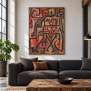 Paul Klee - Forest Witches (1938) in een industriële witte loft boven een antracietkleurige bank