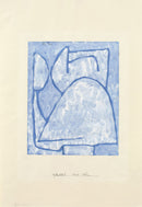 Paul Klee – Nach oben: Een abstracte blauwe lijntekening met lichte kleurvlakken en een brede crème papierrand.