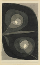 Paul Klee – Spiralschraubenblüten I (Spiral Screw Flowers I): Twee grote spiraalvormen in zwart en grijs met lichte ronde harten op een papierkleurige ondergrond.
