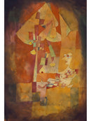 Paul Klee – The Man Under the Pear Tree: Een fantasierijk tafereel met hoekige figuren en boomvormen in warme gele, rode en oranje tinten.