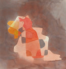 Paul Klee – Zurücklehnende (Woman Leaning Back): Een achteroverleunende figuur opgebouwd uit zachte rode, gele en roze kleurvlakken op een bruingrijze achtergrond.
