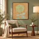 Piet Mondriaan - Chrysanthemum (1906-1942) in een walnoten lijst bij een leeshoek met een saliegroene muur