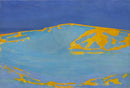 Piet Mondriaan – Summer, Dune in Zeeland: Een duinlandschap met heldere blauwe vlakken en gele contouren tegen een blauwe lucht.