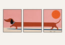 Retro Dachshund Playful Pink grafisch teckel drieluik