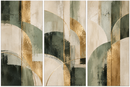 Sage Golden Arches abstract drieluik – saliegroen en goud