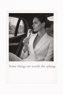 Zwart-wit poster met quote “Some Things Are Worth The Splurge” met elegante vrouw in luxe setting