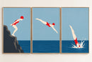 The Perfect Dive – Retro Summer, drieluik met duikster in drie momenten