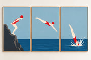 The Perfect Dive – Retro Summer, drieluik met duikster in drie momenten