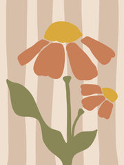 Gestileerde terracotta bloemen met groene bladeren op beige gestreepte achtergrond